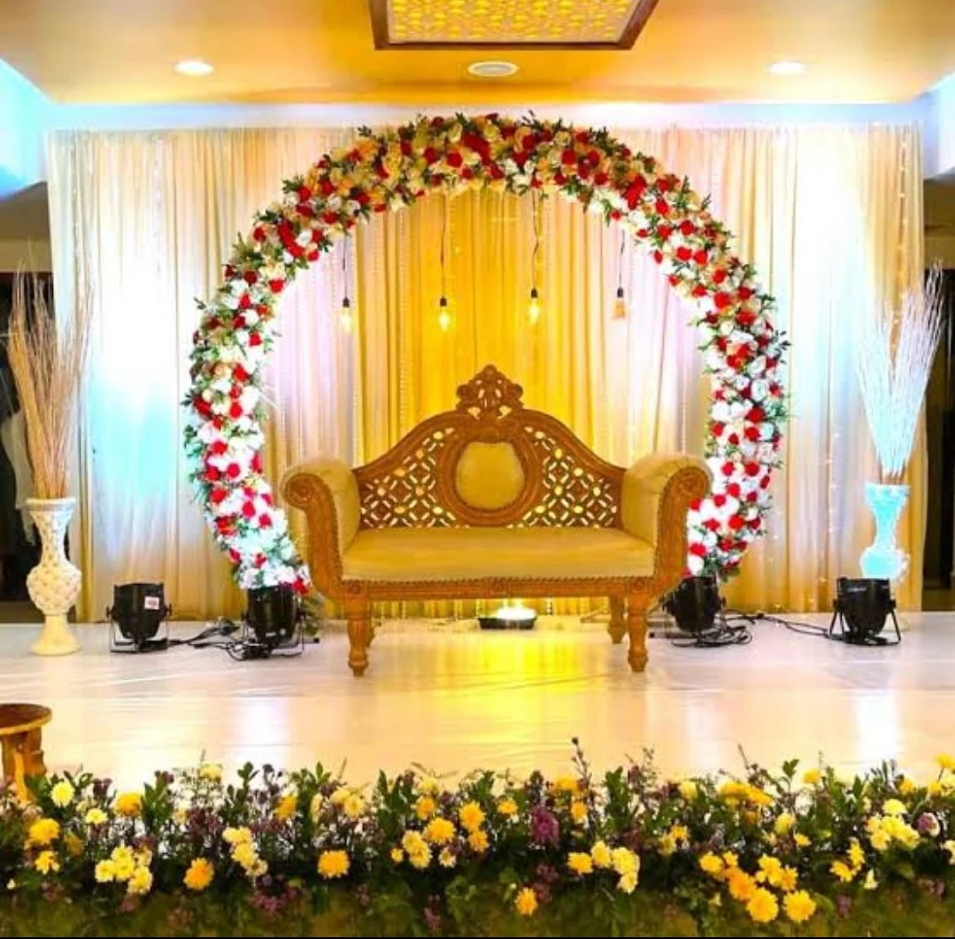 Grand floral arch and mandap decoration with fresh flowers