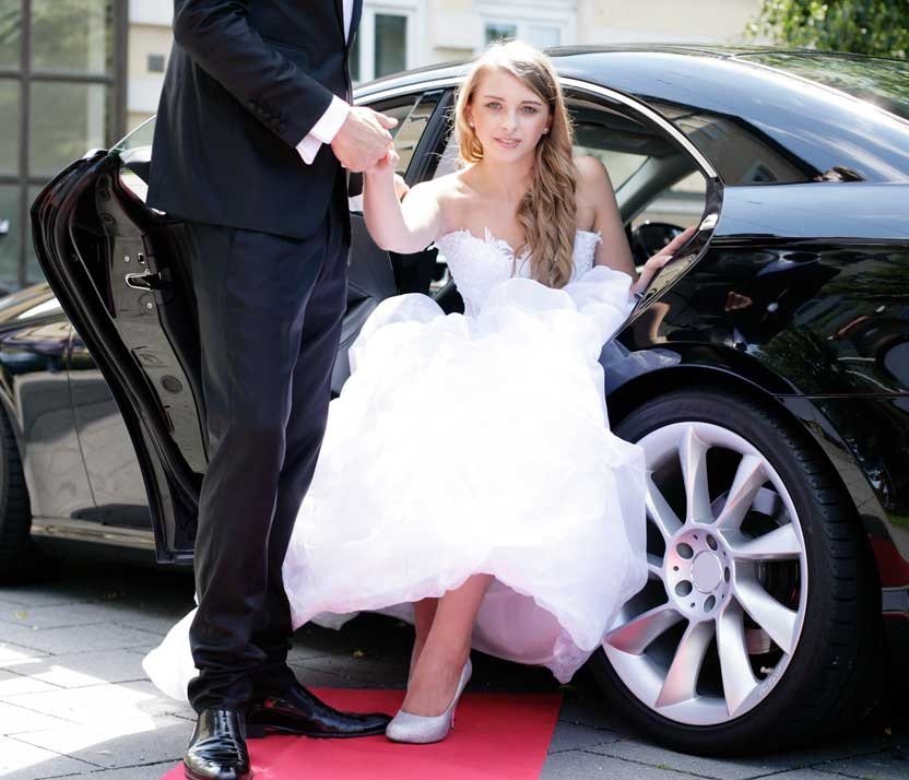 Elegant stretch limousine for wedding party transportation